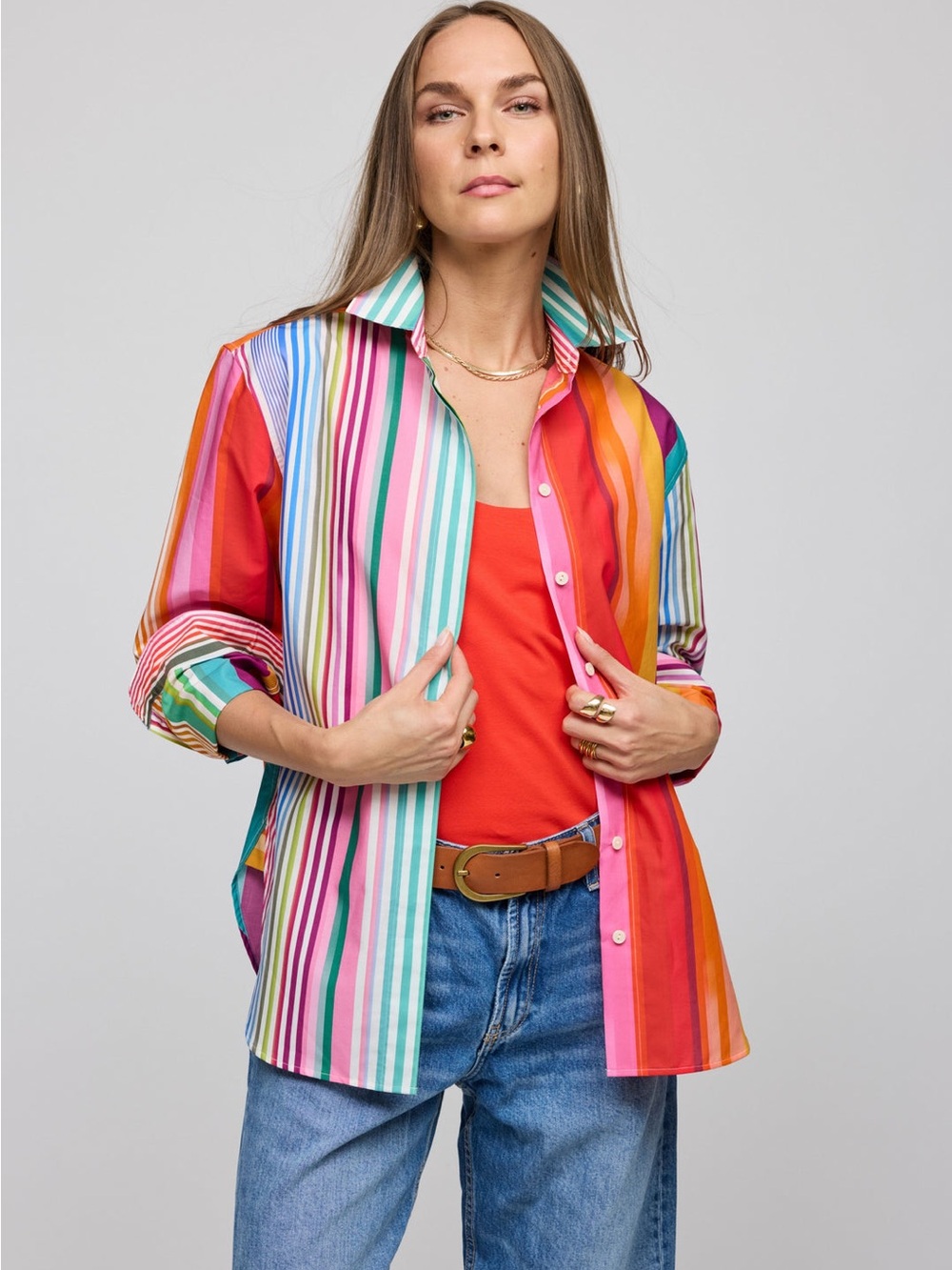 Multicolor Striped Button-Down Shirt - Bright Stripe
